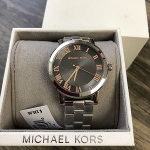 Michael Kors watch, silver with rose gold accents.